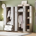 thumbnail image 4 of PAPROOS 6 Door Armoire Wardrobe Closet, 67'' Large Wardrobe Armoire with 2 Drawers & Shelves, Farmhouse Wooden Armoire Storage with Hanging Rod for Bedroom, White+Natural, 4 of 10