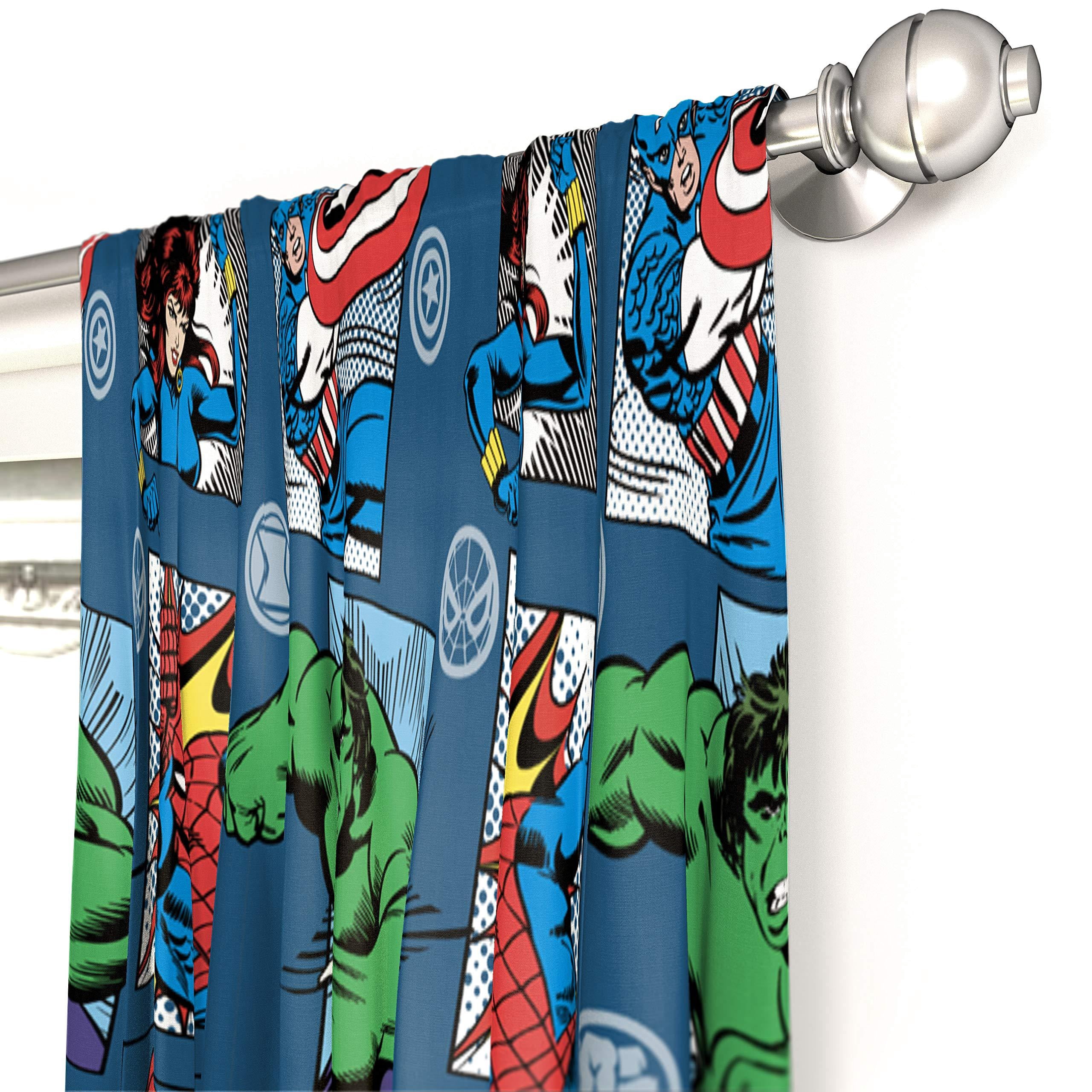 Marvel Avengers Fighting Team 84" Inches Drapes - Beautiful Room Decor & Easy Set Up, Bedding - Curtains Include 2 Tiebacks, 4 Pieces Set (Official Marvel Product)