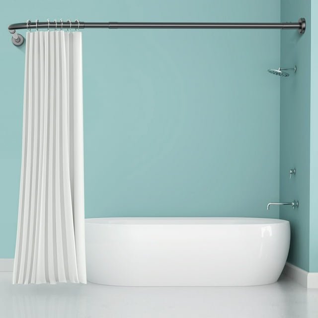 Misounda Tringle de Douche, Tringle de Douche Courbée Télescopique Réglable en Acier Inoxydable 304, Installation Sans Perçage, en Forme de L 35.5 Pouces-47.2 Pouces x 35.5 Pouces-47.2 Pouces pour Salle de Bain, Baignoire, Vestiaire - Noir