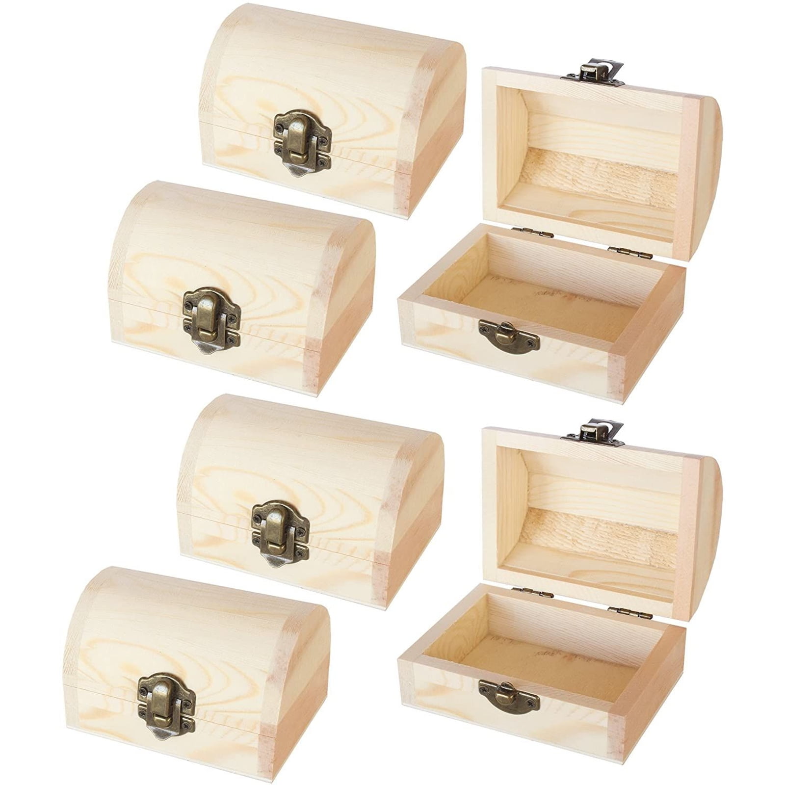 Crafts & More Package of 6 Unfinished Wood Treasure Chest Boxes for Weddings 