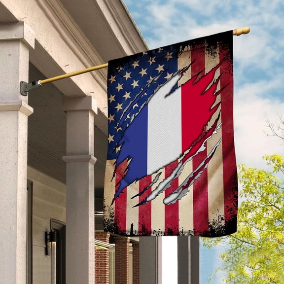 Flag Half American Flag French Proud In France U.S.A Friendship Root Garden Flag, Double-Sided Decorative Outdoor Flag, Patriotic Polyester Yard Flag 12 x 18 in