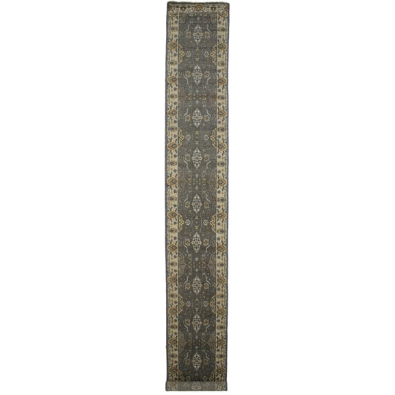Brownish Floral 3X20 Oushak Chobi Oriental Runner Rug