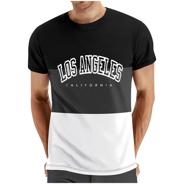 Mens Casual Pantalones Cortos Cuello Redondo Patchwork Impresión Suéter Blusa de Fitness, Camisetas para Hombre