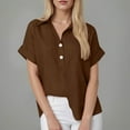 thumbnail image 2 of vigerkar Linen Shirts for Women Button Short Sleeve Summer Blouses Casual Beach Workout Collared Loose Fit Solid Tops Brown, S, 2 of 5