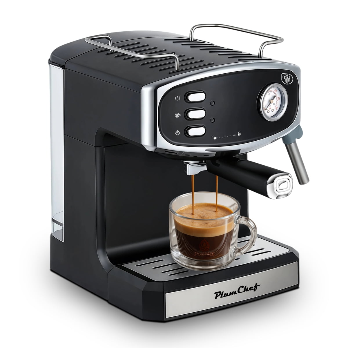 Plum Chef 20 Bar Compact Espresso Machine with Steam Wand, 54oz Water Tank, Low Noise Home Coffee Maker Black