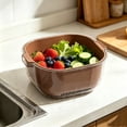 thumbnail image 6 of Double Layer Colander Two Tier Wash Basin, Plastic Kitchen Fruit Vegetable Rinsing Draining Container, Multifunctional Food Washing Basket for Daily Household Meal Prep, Brown, 6 of 7