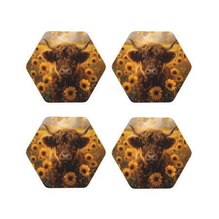 

Tideii Cute Cow Sunflower Field for Leather Coasters 4 Pieces Anti-fouling and Anti-scalding Decorative Coasters Suitable for Restaurants Kitchens Coffee Shops-Hexagon
