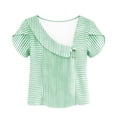 thumbnail image 4 of Ayolanni Striped Basic Tees for Women Casual V-Neck Outdoor Short Sleeve Blouse Puff Fitted Button Down Tunic Shirts Summer Tops for Women Green XL, 4 of 5