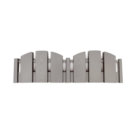 No-Dig Landscape Edging with Anchoring Spikes, 4.5 Inch Tall Decorative Wood-Look Fence Garden Border, 15 Foot Kit, White