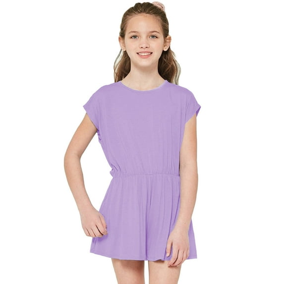 Honey Vanilla Girls' Dolma Romper with Pockets and Easy Removable Label Lavender Medium 8-9 Years