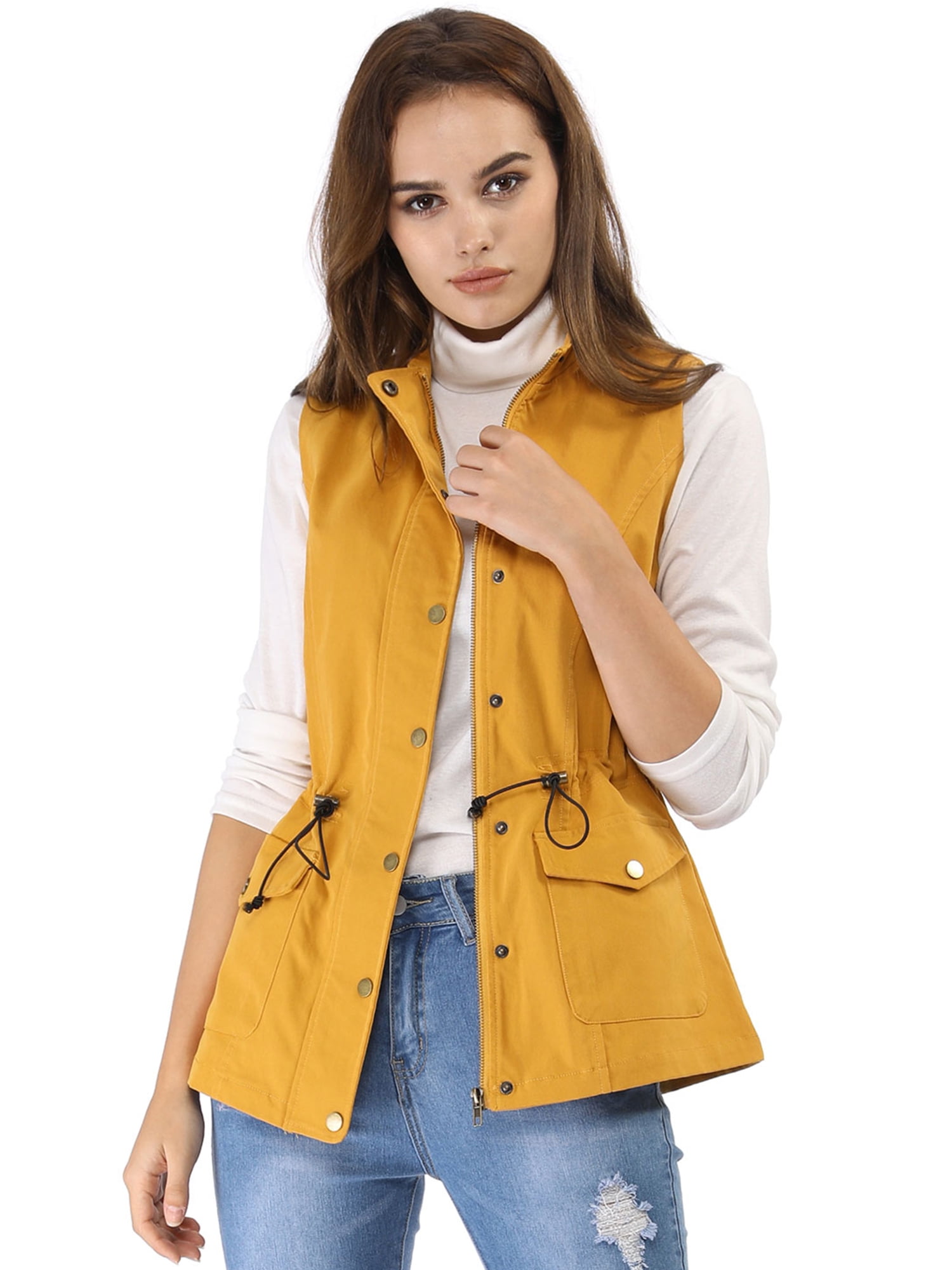Unique Bargains Unique Bargains Women's Drawstring Vest Jacket with