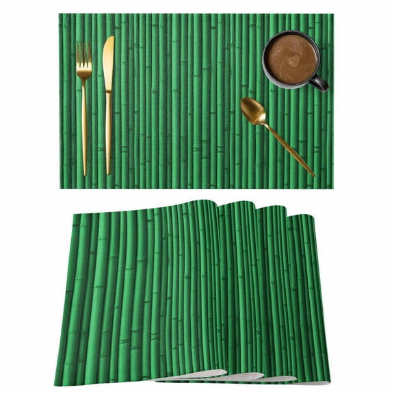 Retro Green Placemats Set of 6, Vintage Rustic Plants Trees Lines Pattern Placemats for Dining Table, Place Mats for Kitchen Tabletop, Waterproof Wipeable Dining Table Mats Set