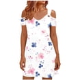 thumbnail image 2 of Uootdi Summer Dresses for Women Cold Shoulder Floral Print Short Sleeve Dress With Metal Ring Decor Soft Stretchy Top Casual Blouse Gift, 2 of 6