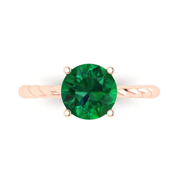 Solitaire Engagement Ring for Women - 2ct Simulated Emerald in 18K Rose Gold Promise Ring
