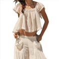 thumbnail image 1 of Blusa de Encaje Transparente Estilo Bohemio con Volantes y Lazo Frontal para Mujer, Estilo Babydoll Bordado Y2K, con Botones y Mangas . S, 1 of 8