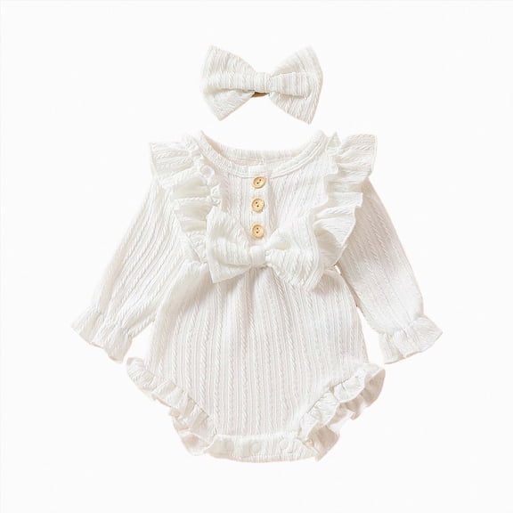 Farysays Newborn Infant Baby Girl Clothes Cotton Linen Long Sleeve Smocked Bubble Romper Ruffle Bodysuit Jumpsuit Fall Outfit