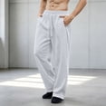 thumbnail image 3 of Mens Sweatpants Wide Leg Cotton Fleece Fall Winter Pants with Pockets Adjustable Tie Waist Loose Casual Sports (S, White), 3 of 7