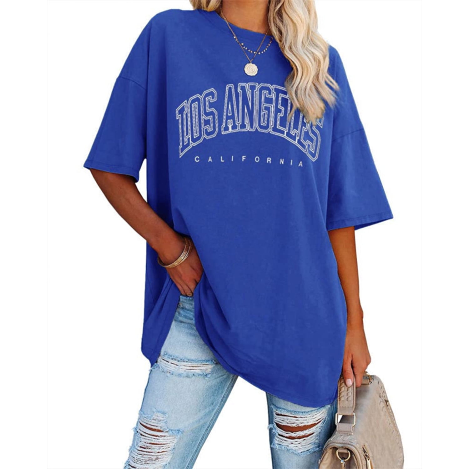 Womens Oversized Los Angeles California Graphic T Shirts Half Sleeve Summer Loose Casual Tees Tunic Tops