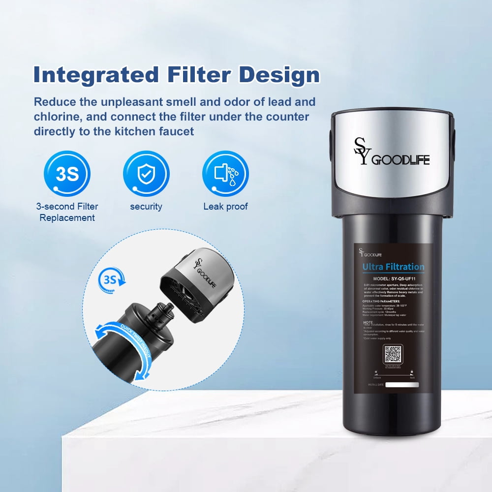 Q5 Ultrafiltration Series 0.01 Micron Household Kitchen Sink Drain Filter, Removes 95% of Harmful Substances