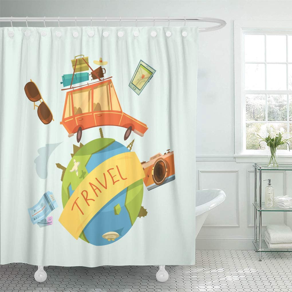 Yusdecor Globe Travel Around The World Car Tickets And Camera Bathroom Decor Bath Shower Curtain 66x72 Inch Walmart Canada