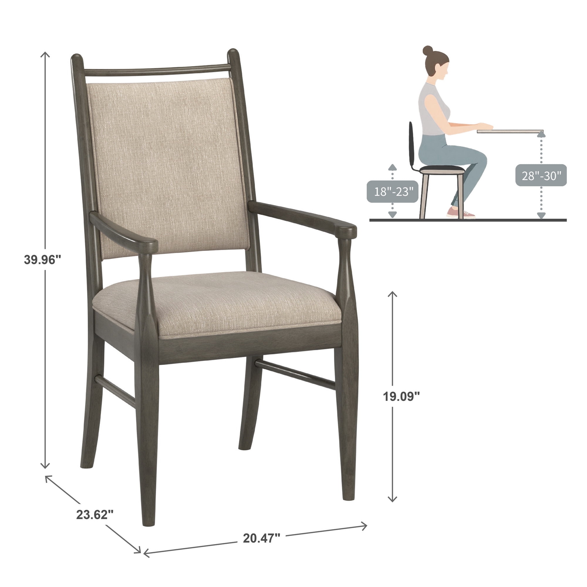 Weston Home Alta Wood Finish Beige Fabric Arm Chair, Set of 2, Gray