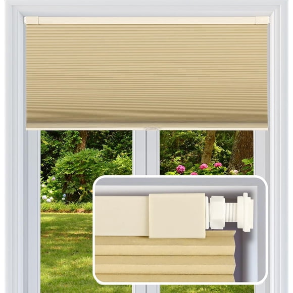 Cordless Cellular Shades, No Drill No Tools Honeycomb Window Blinds, Blackout Light Blocking Cellular Shades for Window, Thermal Insulation Blinds, Easy to Install, Light Cream 38"W x 48"H