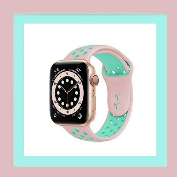 Breathable, Silicone Two-Tone Sport Band for Apple Watch 38mm 40mm 41mm - Mint & Pink