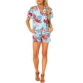 thumbnail image 2 of Women Hawaiian Sets 2 Pieces Floral Button Down Shirt and Shorts Tropical Vacation Beach Casual Outfits 2025 L Sky Blue, 2 of 6
