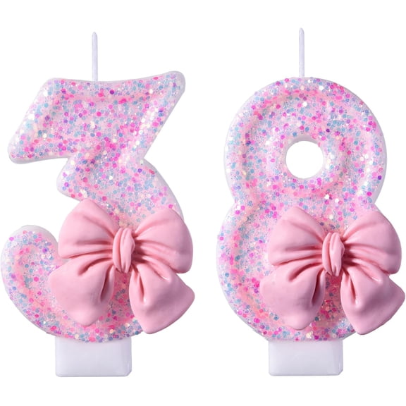 VSHILI 38th 83rd Birthday Candles, Pink 83 38 Year Old Number Birthday Candles, Happy Birthday Party Cake Topper Decoration Gifts for Women