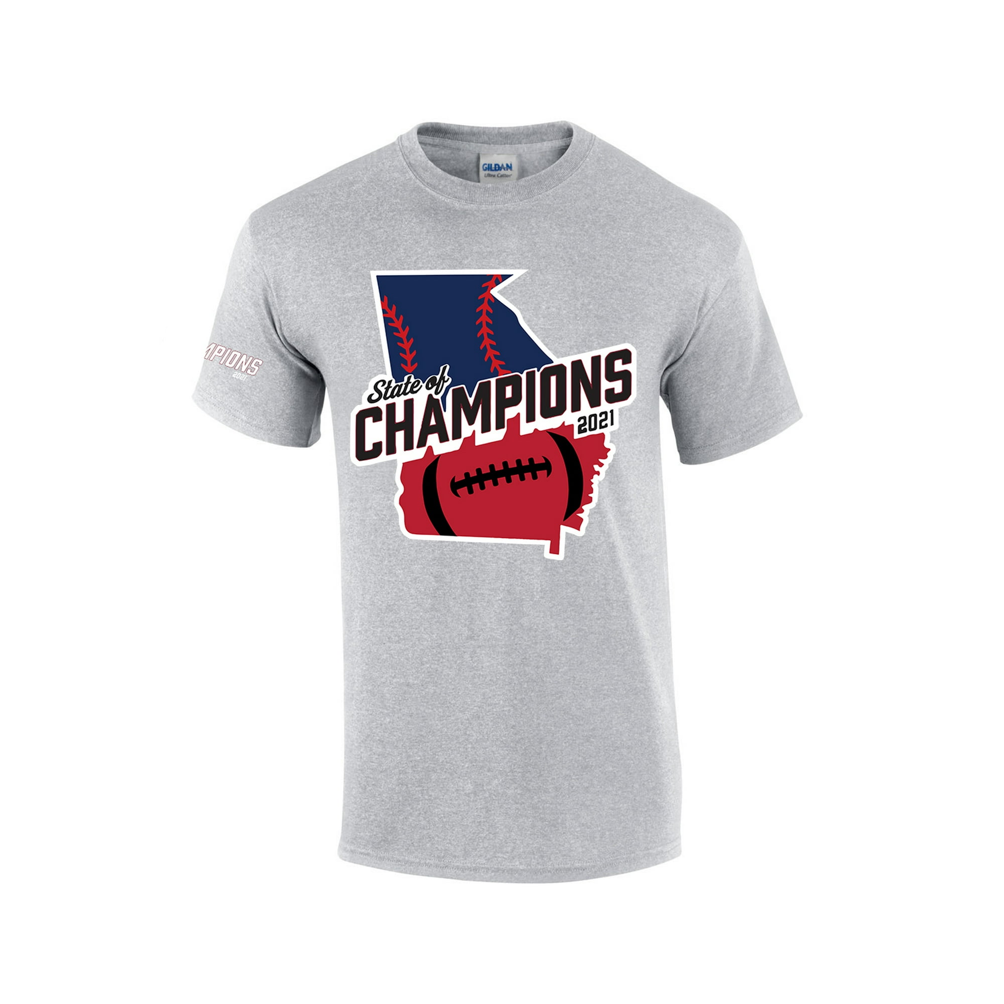 Georgia the State of Champions Baseball Football National Sports Champs  T-shirt Graphic Tee-Sports Grey-xl 