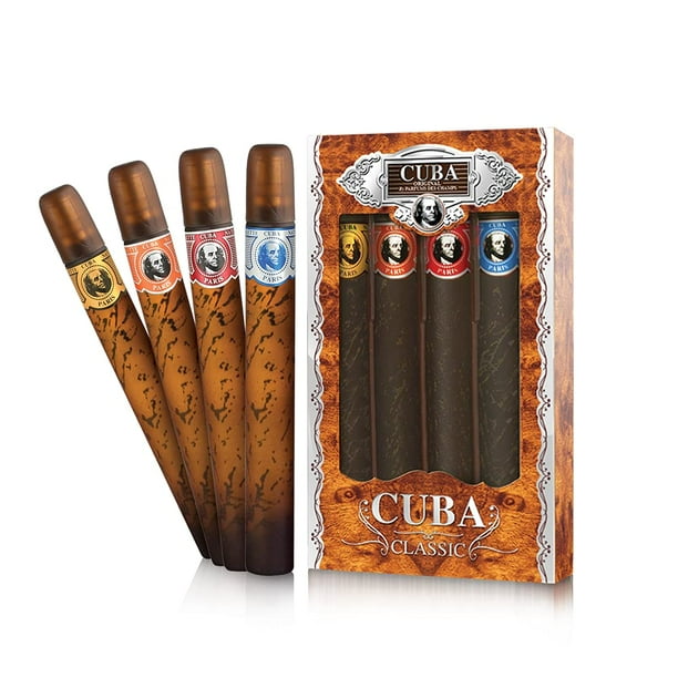 Set variado Perfume Cuba para hombre 4 piezas EDT 35 ml dorado azul rojo y naranja