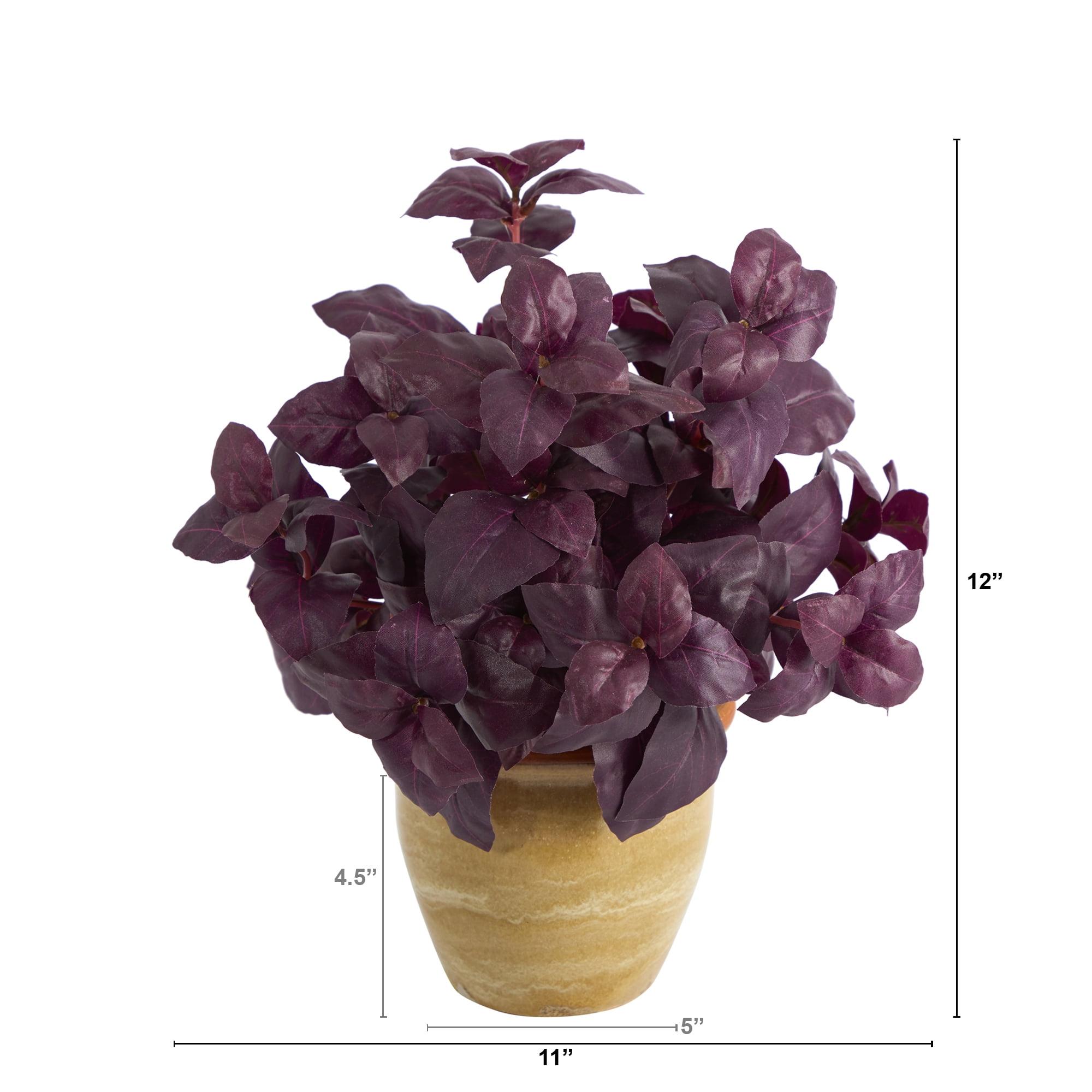 Nearly Natural 12in. Basil Artificial Plant in Ceramic Planter