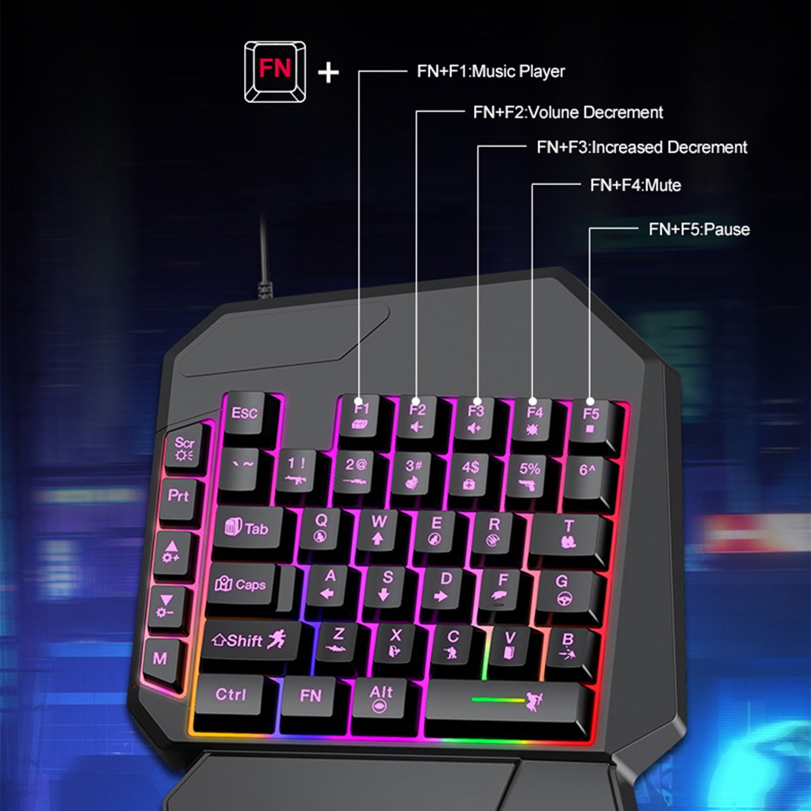 USB Cord Single Hand Gaming Keyboards And With 40Keys Layout Backlit Ergonomic Support Mechanical Feedbacks