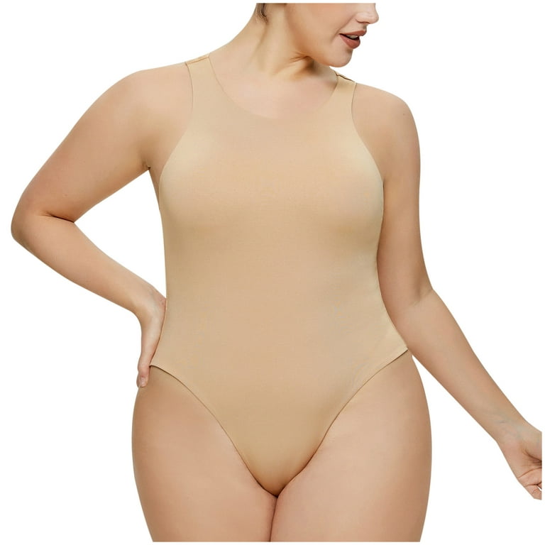 Shop Solid Sleeveless Bodysuit Shaper with V-neck Online