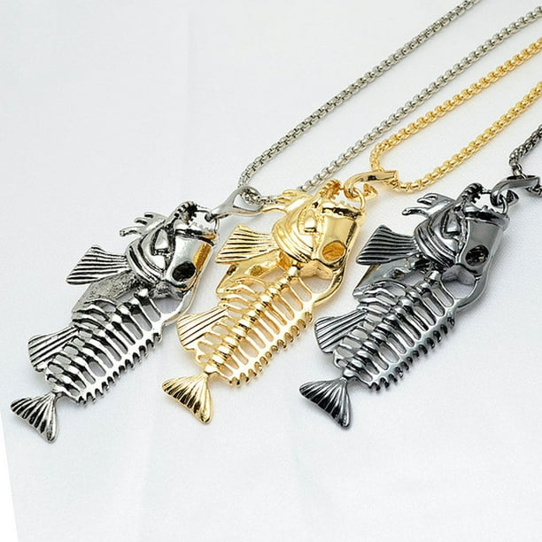 Fish skeleton necklace best sale