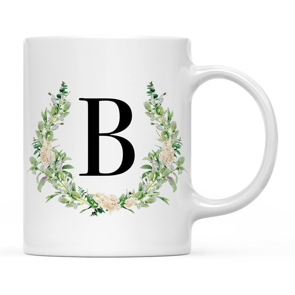Koyal Wholesale Ceramic Coffee Mug, Garden Green Monogram Initial Letter B