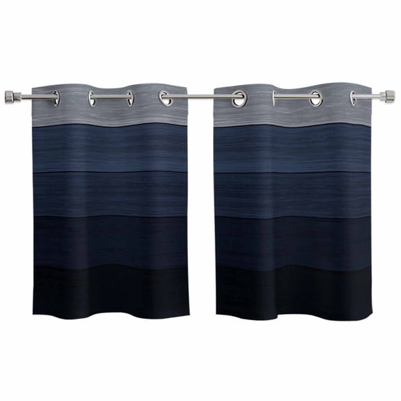 Blue Gray Kitchen Curtains Small Short 39 Inch Length, Farmhouse Vintage Gradient Abstract Art Grommet Top Bedroom Living Room Curtains, Light Filtering Cafe Curtain Drapes 2 Panels Set 55''x39''