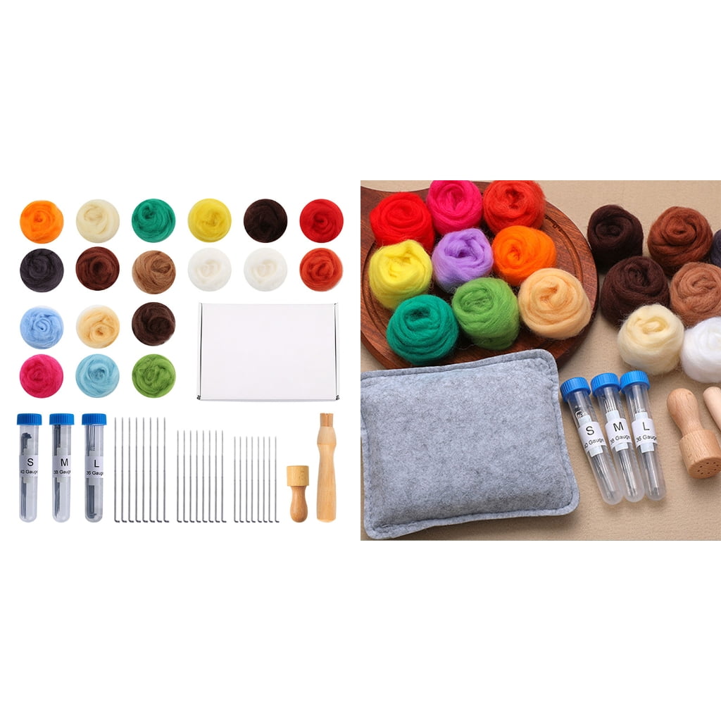 Geemin 18 Colors Needle Felting Kits Wool Felting Tools Handmade Felt Needle Wool Felting Accessories for Adults Felting Supply
