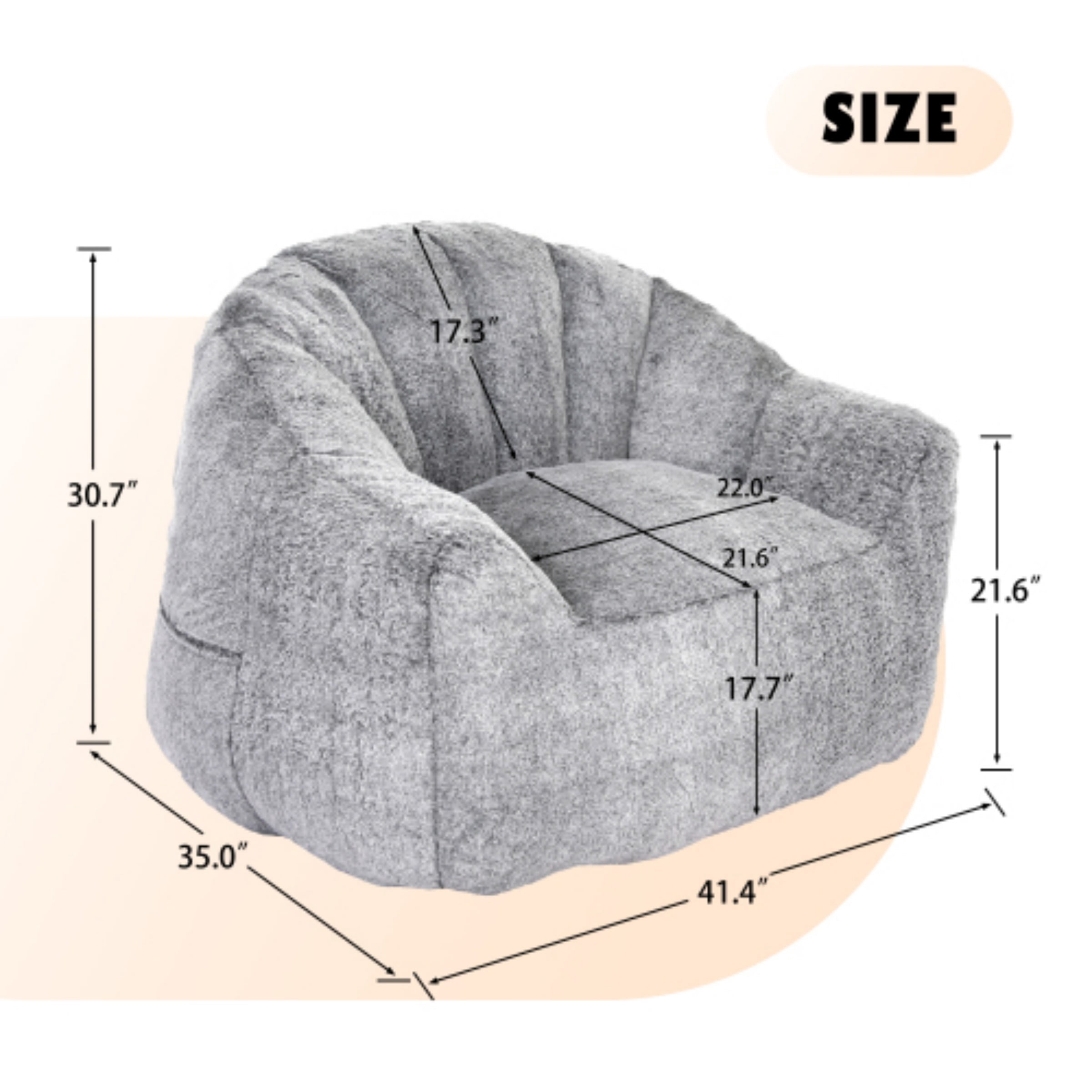 Bean Bag Chair for Adults, Memory Foam Bean Bag Sofa with Armrests, Comfy Lazy Floor Chair for Living Room Bedroom Reading, Dark Gray