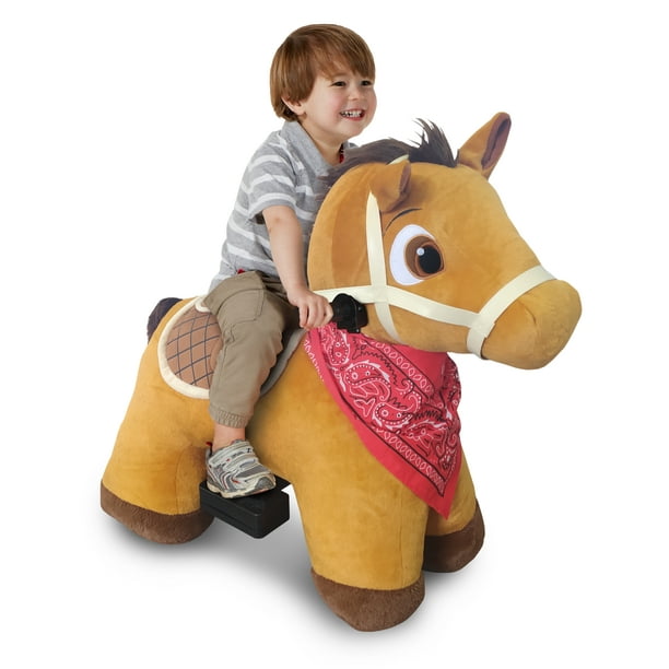 6 Volt Stable Buddies Chestnut Horse Plush Ride-On by Dynacraft with  Removable Bandana and Play Stable Included! 