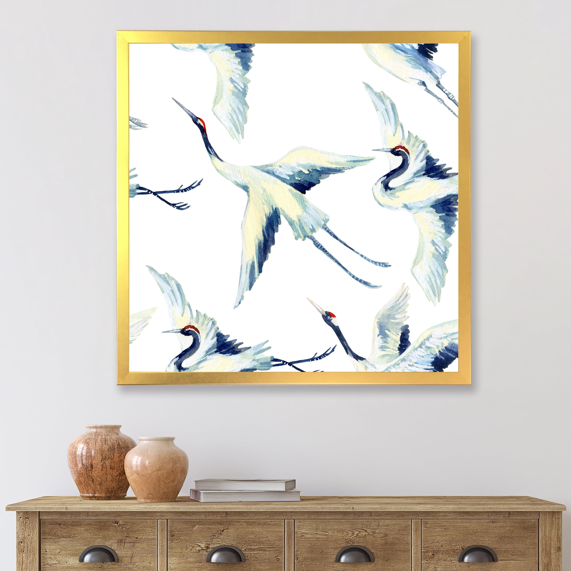 Designart 'Asian Crane Bird Impression I' Traditional Framed Art Print