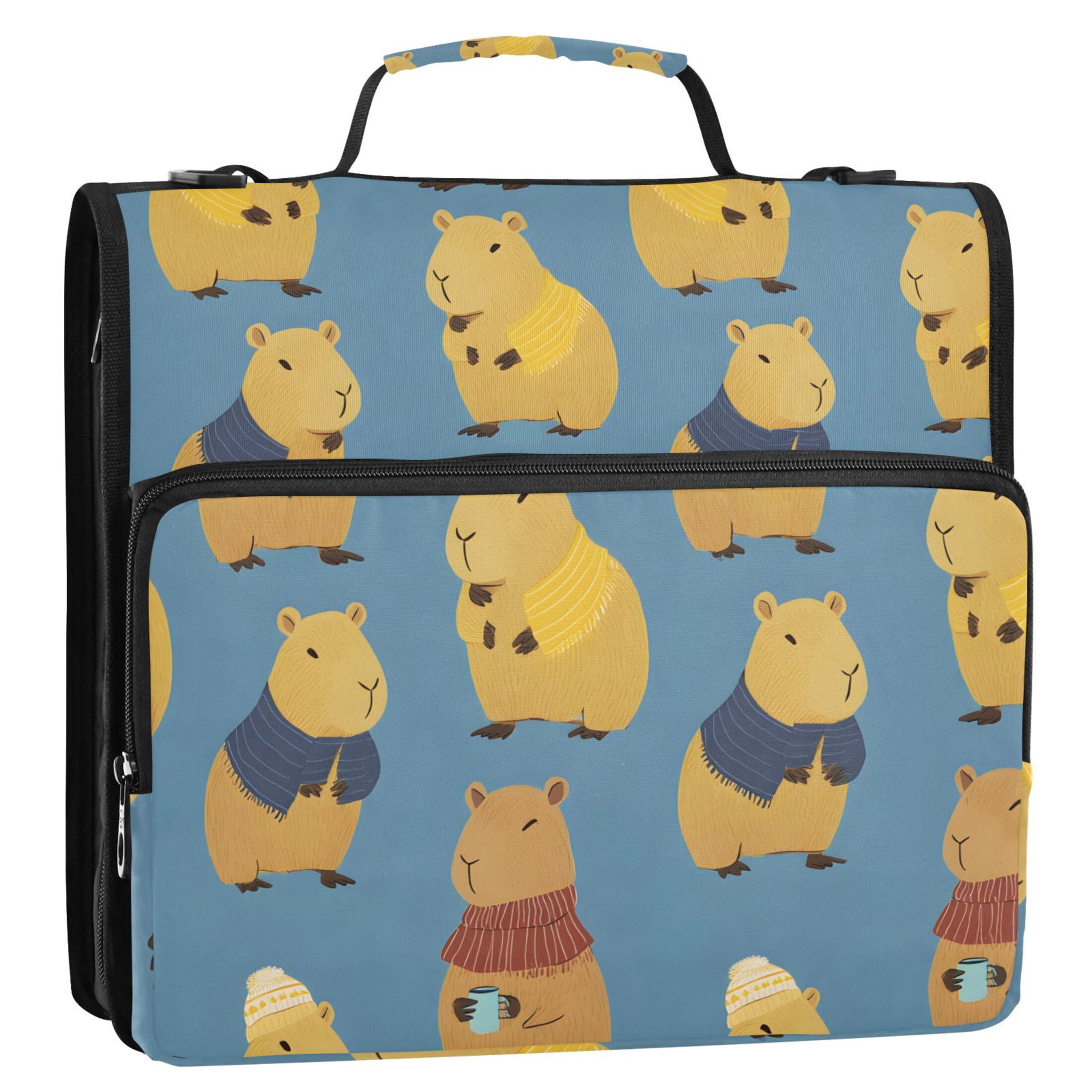 ALAZA Zipper Binder Capybara Blue 3 Ring Trapper Keeper File Folder Organizer Bag