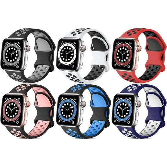 LEIXIUER 6Pack Silicone Sport Band for Apple Watch bands Ultra 49mm 44mm 45mm 38mm 40mm 41mm 42mm Women Men, Breathable Adjustable Soft Strap Wristbands for iWatch Series 8 7 SE 6 5 4 3 2 1Accessories