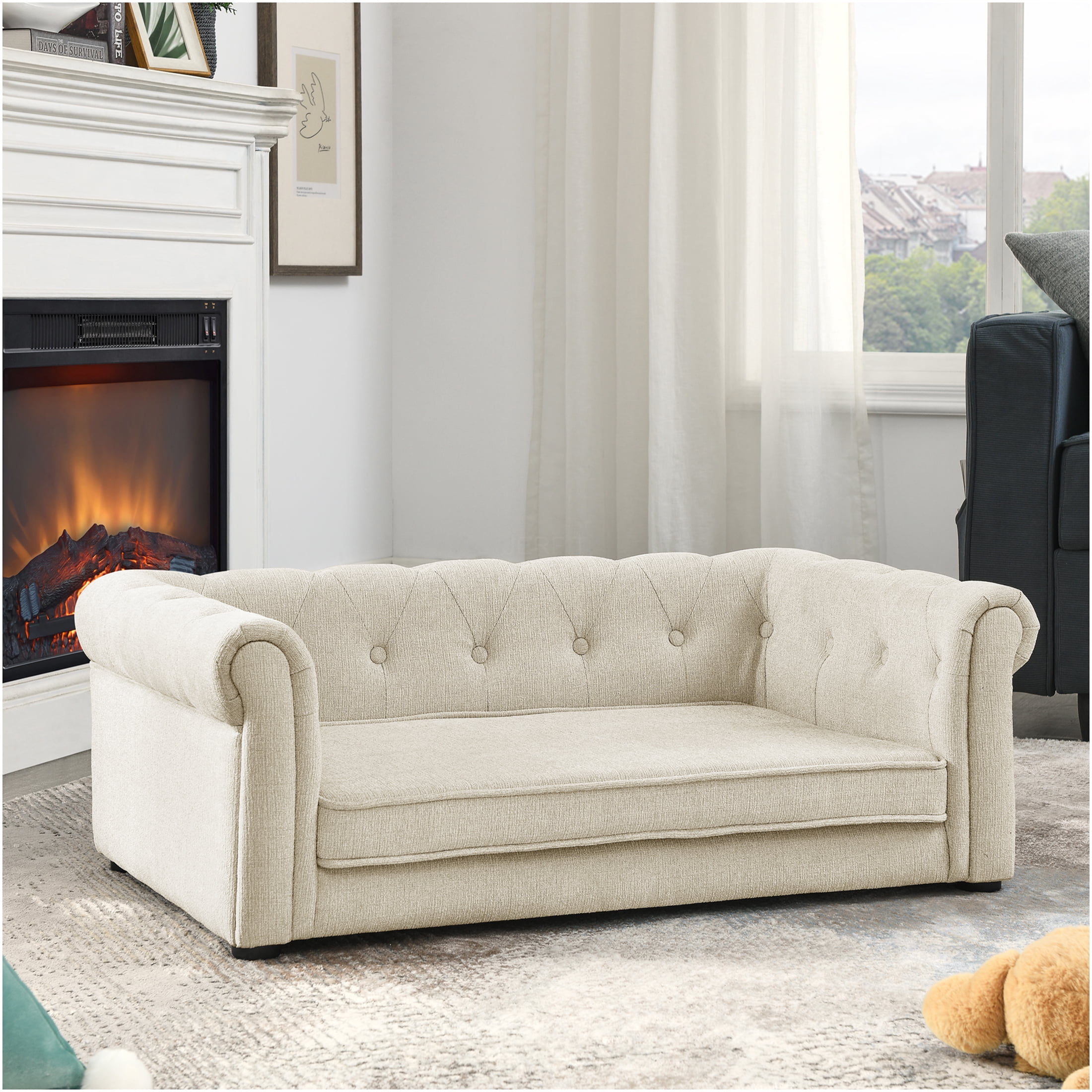 JERFIT Elevated Dog Bed for Medium Dogs, 40" Orthopedic Foam Pet Sofa with Durable Fabric, Waterproof & Washable Cover, Beige Modern Pet Furniture