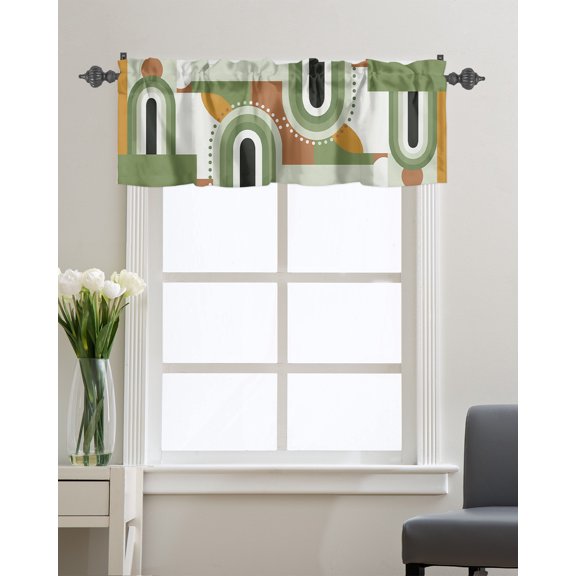 Kitchen Cafe Valance Curtain for Small Windows,Mid Century Modern Retro Rod Pocket Short Valances Abstract Boho Art Window Treatment Panel for Living Room/Bedroom/Bathroom,54x18in