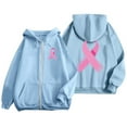 thumbnail image 4 of Arlun Oversized Zip up Sweatshirts for Women Pink Ribbon Cancer Awareness Loose Comfortable Hoodies Long Sleeve Drawstring Full Zip Jackets with Pockets Blue XL, 4 of 6