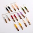 thumbnail image 3 of Retro Wooden Resin Geometric Bar Drop Dangle Earrings Two Tone Handmade Natural Wood for Women Lightweight Bohemian Statement Jewelry, 3 of 6