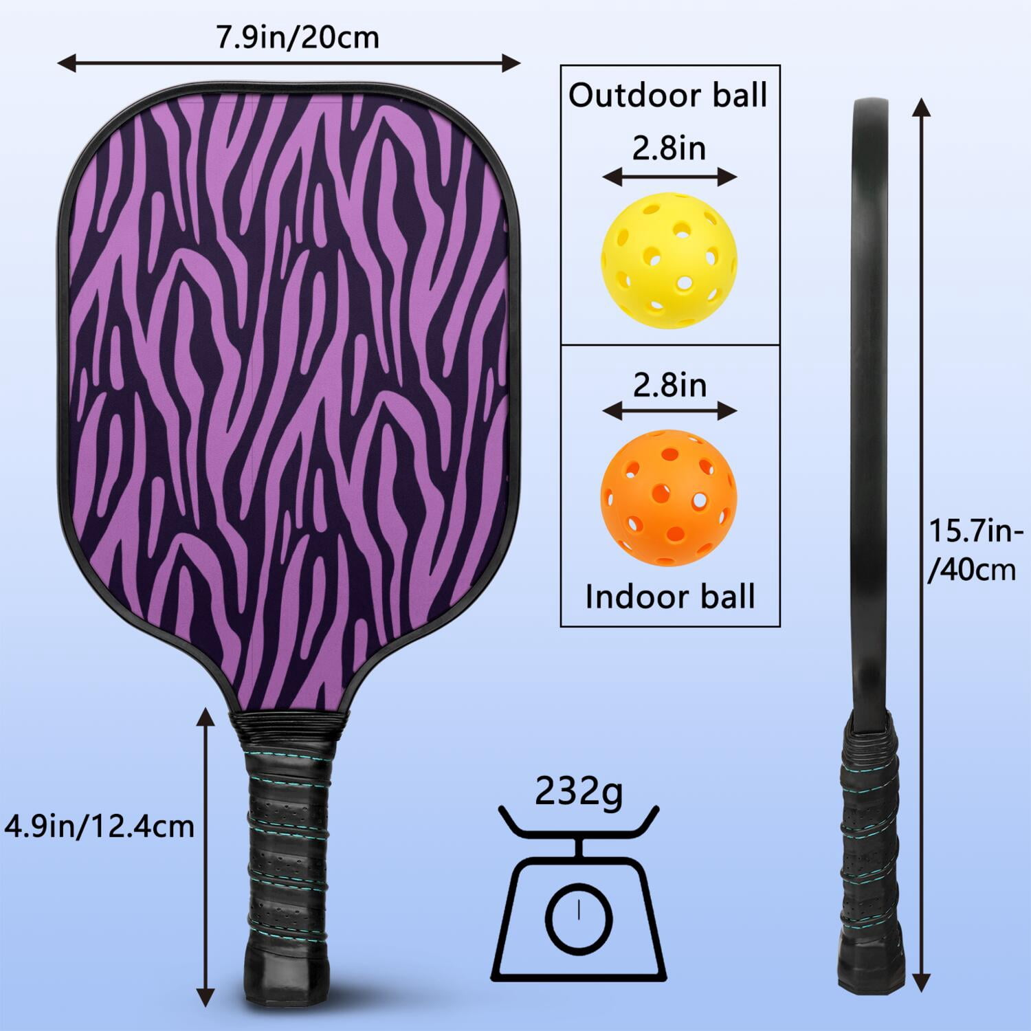 Pickleball Paddles Set Of 1, Fiberglass Surface, Animal, Leopard Print, 1 Paddle, 2 Balls & Bag