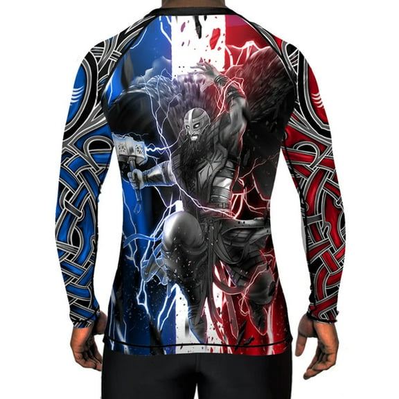 Raven Fightwear Men's The God of Thunder Thor Jiu Jitsu BJJ Rash Guard MMA Red/White/Blue