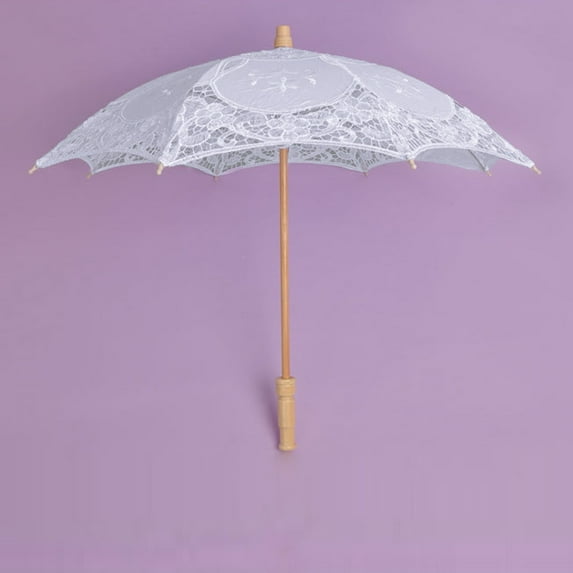 YAYUBA Lace Embroidered Sun Parasol Umbrella Bridal Wedding Dancing Party Photo Show,White